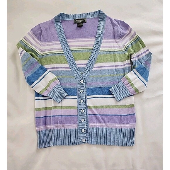 Eddie Bauer Cardigan Sweater Women Sz Small Pima Cotton V-neck Pastel Soft Girl - Picture 1 of 7